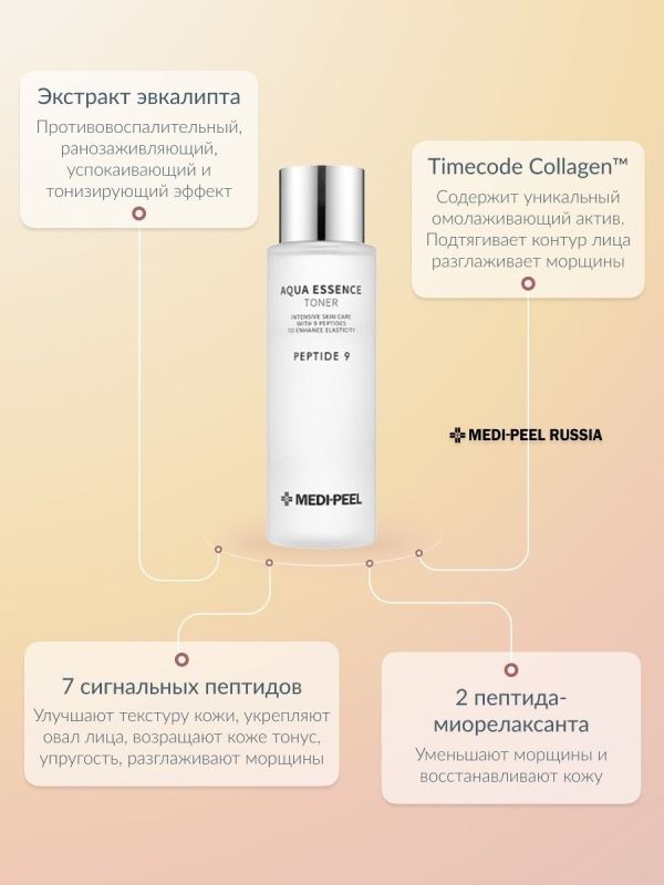 Medi-Peel / Тонер омолаживающий для лица PEPTIDE 9 Aqua Essence Toner 250 мл. — изображение 6